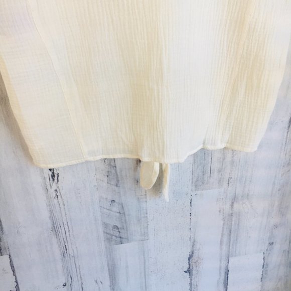 NWOT Three Dots Gauze Tie Front Top Cotton V Neck Blouse Ivory Yellow S - Picture 9 of 9